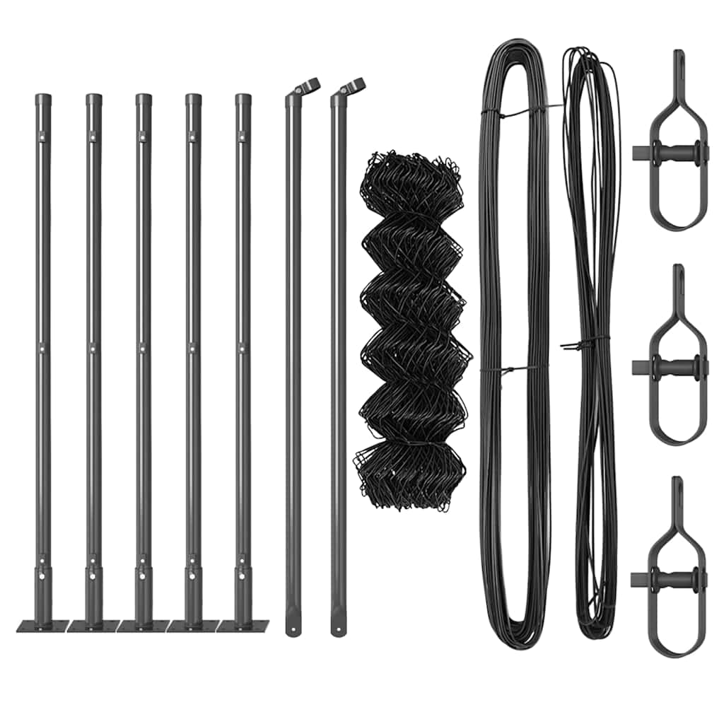 Kettengliedzaun mit Pfosten Grau 0,6 x 10 m Stahl